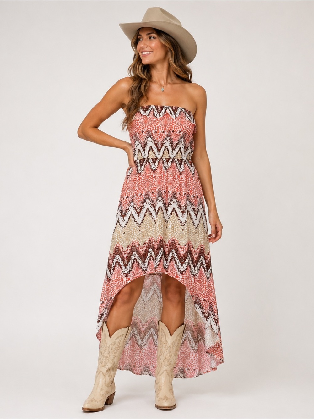 Trixxi Flounce Strapless Dress Size XL Tribal High Low Colorful Western Rodeo